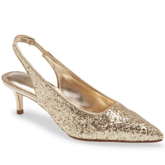 Lilly Pulitzer Shaina Slingback Gold Glitter Pump Pointed Toe Kitten Heel Shoe 7 - Picture 4 of 11